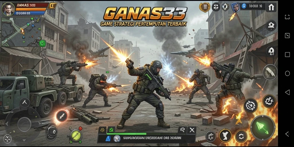 Screenshots gameplay GANAS33 menampilkan pertempuran strategis yang mendebarkan.