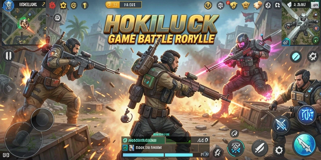 Tampilan gameplay HOKILUCK yang seru dan penuh aksi Battle Royale.