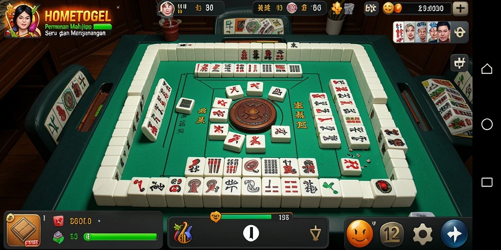 Tampilan menarik dari gameplay HOMETOGEL yang menampilkan ubin Mahjong.