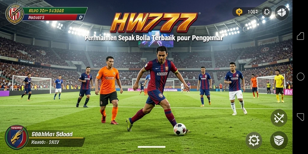 Tangkapan layar utama HW777 menampilkan pertandingan sepak bola yang seru.
