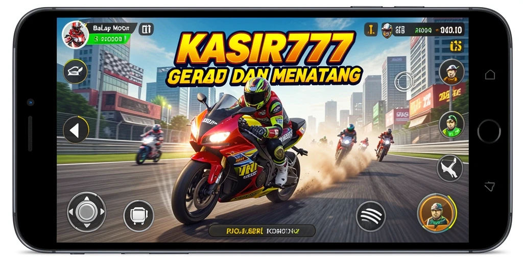 Tampilan gameplay seru KASIR777 saat balapan motor.