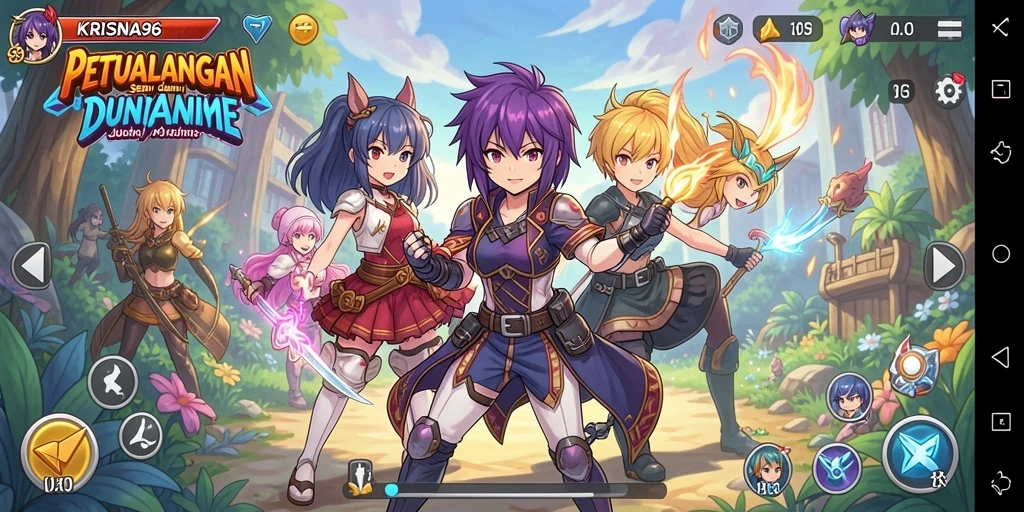 Screenshot gameplay KRISNA96 yang menampilkan pertarungan karakter dalam dunia Anime.