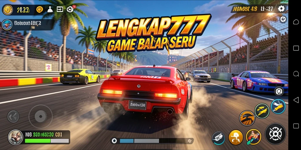 Screenshot menunjukkan aksi balapan mendebarkan dalam LENGKAP777.
