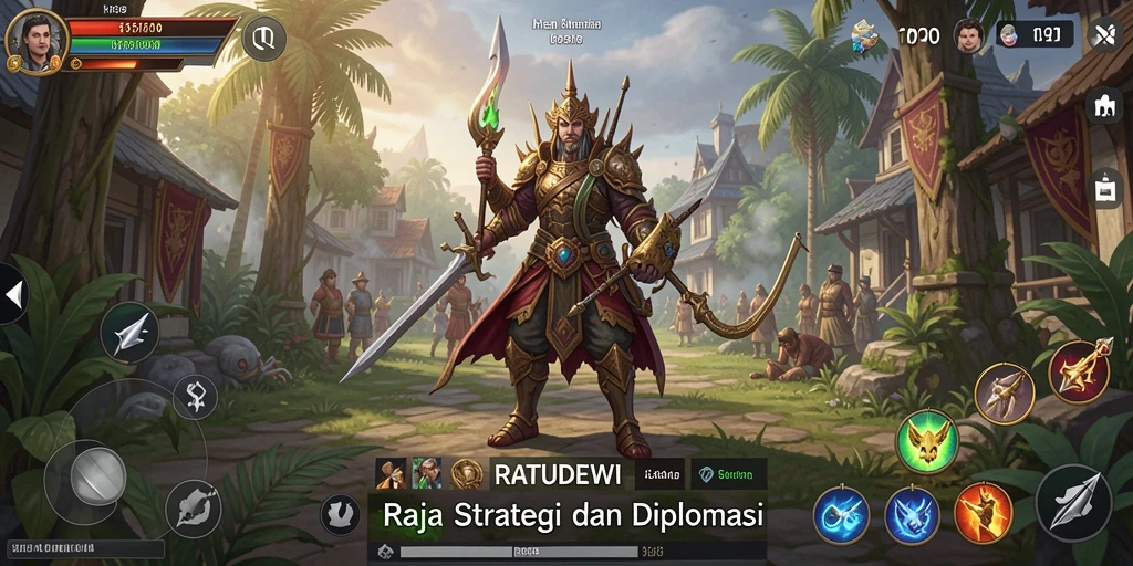 Tangkapan layar gameplay RATUDEWI memperlihatkan strategi mendalam dan pertempuran epik.