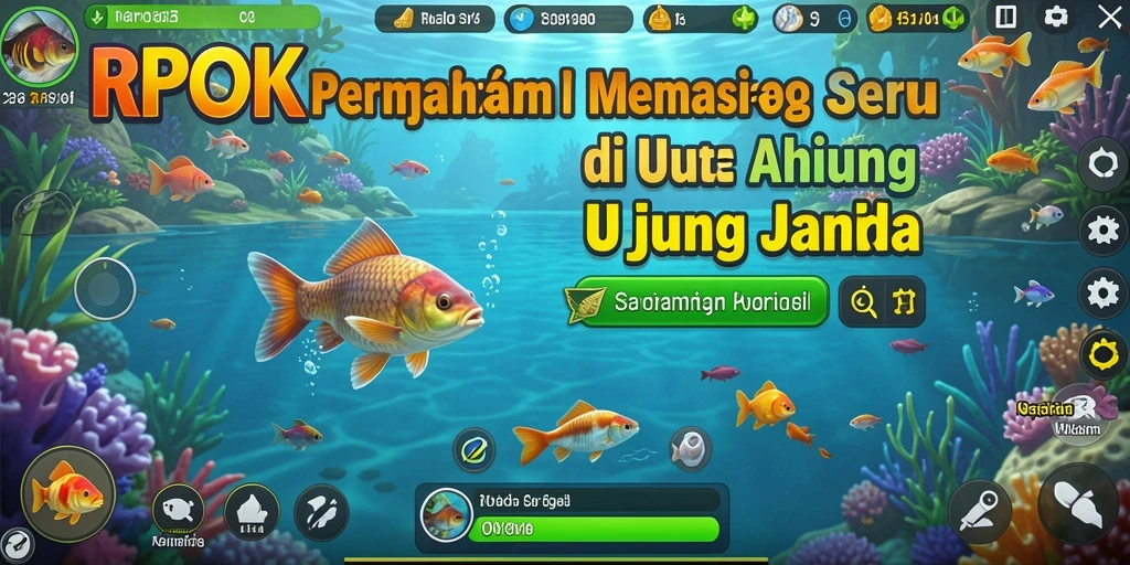 Screenshot utama RPOK menampilkan aksi seru memancing di laut.