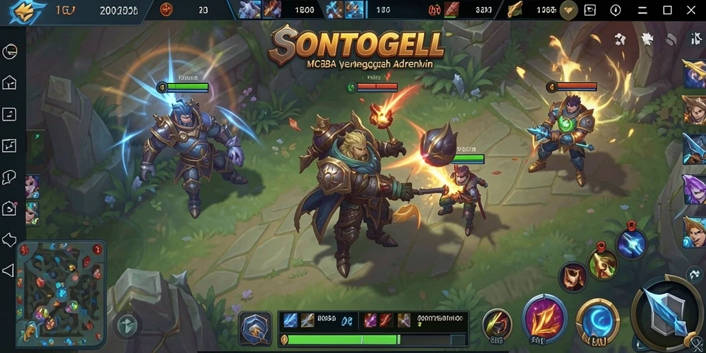 Tampilan gameplay dinamis di SONTOGEL dengan hero heroik bertarung.